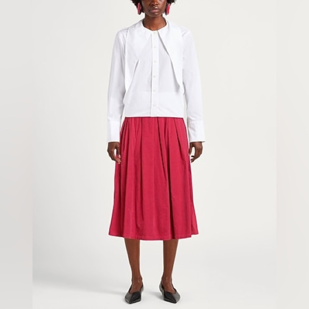 NWT Department Five Classic Corduroy Pleated Midi Skirt in Deep Pink Size 29